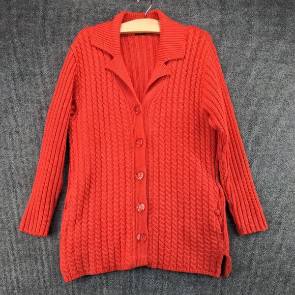 Silvana Cardigan Sweater Womens Large Long Sleeve Pink Button Front Collar - Picture 2 of 11